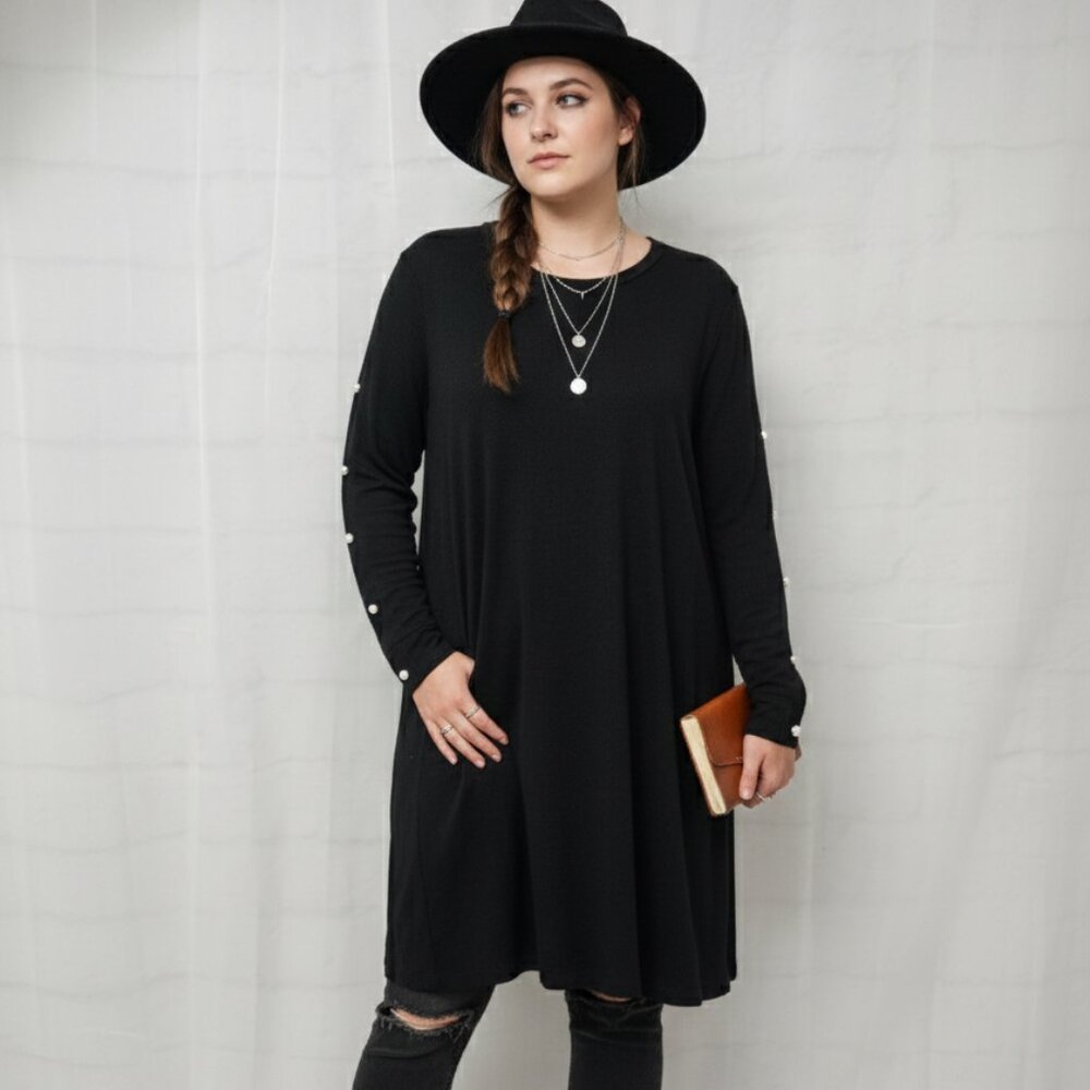 Falls Creek Dress Black Knit Shift Goth Grunge Indie Pearls 3X